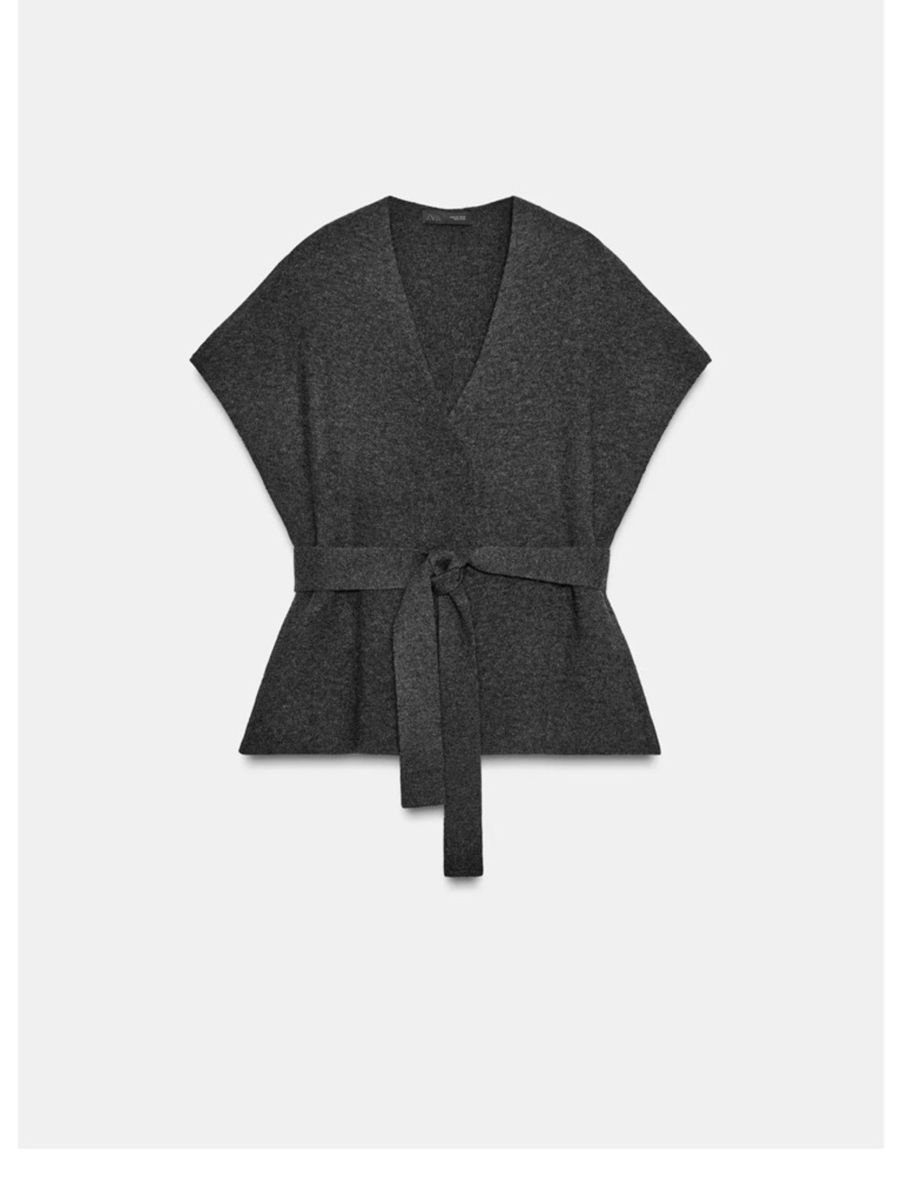 Zara Charcoal Gray Belted V-Neck Knit Top